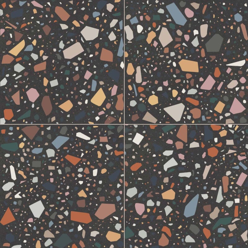 Carrelage sol / mur terrazzo multicouleur 18,6x18,6 cm confetti nero multicolor (vendu par boite de 0,45m2)