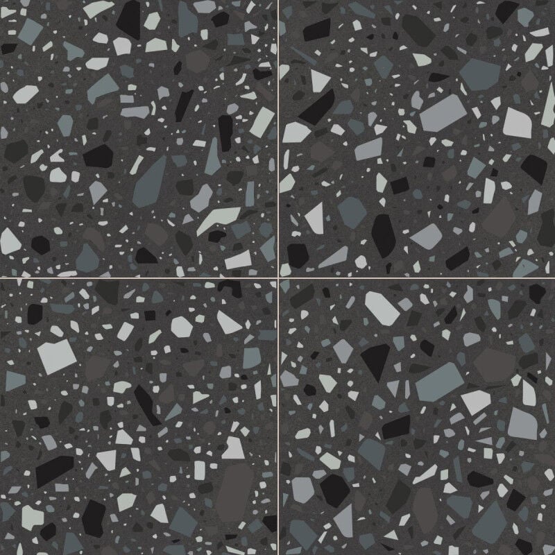 Carrelage sol / mur terrazzo multicouleur 18,6x18,6 cm confetti nero petrolio (vendu par boite de 0,45m2)