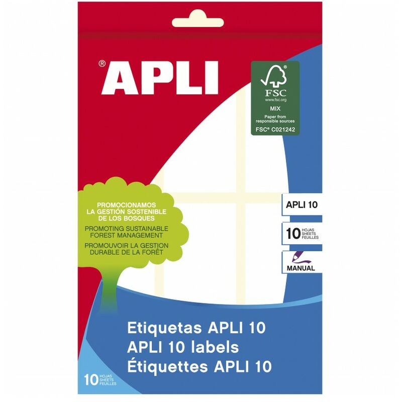 Image of Apli - Confezione 10 fogli (60 pz) etichette bianche 34x67 1651