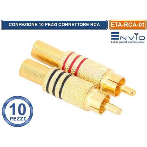 CONFEZIONE 10 PEZZI CONNETTORE RCA IN METALLO CON SPINA DIRITTA PER CAVO COASSIALE