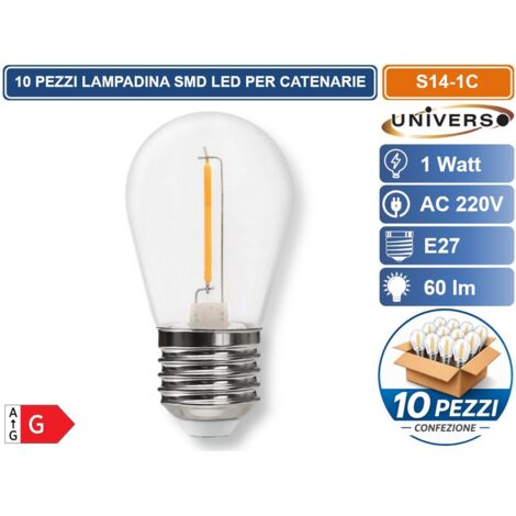 CONFEZIONE 10 PEZZI UNIVERSO S14-1C LAMPADINA LED SMD POTENZA 1W S14 AC220V 60LM IDEALE PER CATENARIE