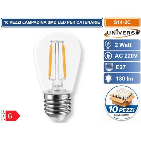 CONFEZIONE 10 PEZZI UNIVERSO S14-2C LAMPADINA LED SMD POTENZA 2W S14 AC220V 130LM IDEALE PER CATENARIE
