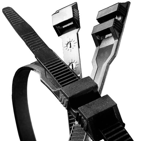 Confezione 100 Collari Fissaggio Nylon con Doppia Linguetta Chiusura per Cablaggio Fissaggio Cavi Tubi Tubazioni Colore Nero Dimensioni 265 x 9 mm, Diametro min-max 6-78