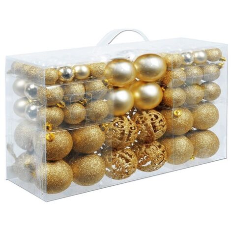 Confezione 100 Palline di Natale Colore Gold, Palle di Natale Diametro 3/4/6 cm, Addobbi E Decorazioni per Albero di Natale, Colore Oro