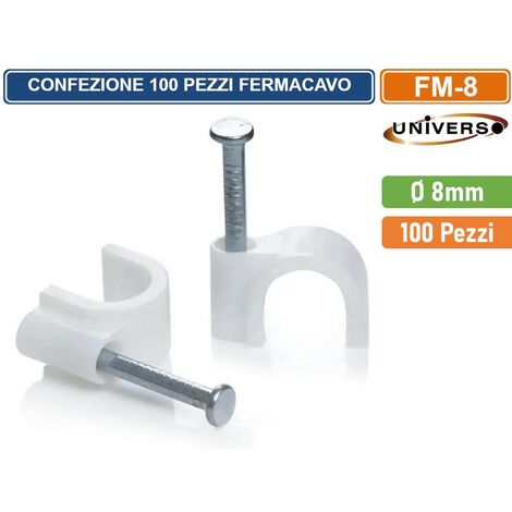 CONFEZIONE 100 PEZZI FERMACAVO Ø 8MM COLORE BIANCO