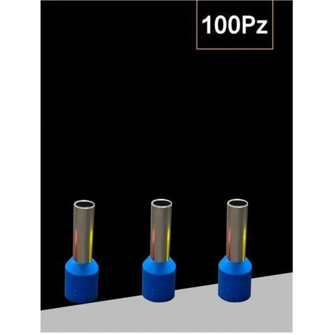 Confezione 100 Pz Tubetto Capicorda Isolato Per Cavi 16mm² Terminale 12mm E16-12       Bleu