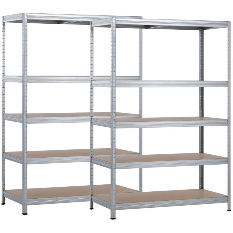 Confezione da 2 scaffalature metalliche modulari con 5 ripiani, 1250 kg, argento, 120x60x180 cm, 7house