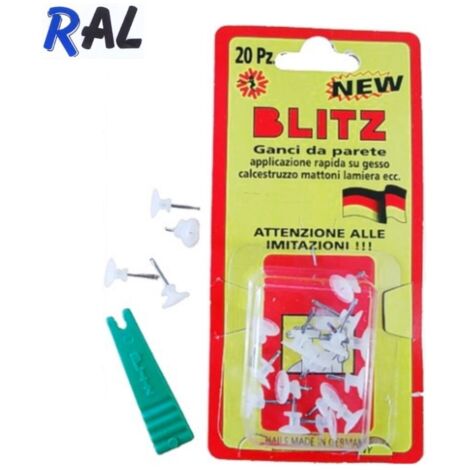CONFEZIONE 20 GANCI BLITZ DA PARETE CON UNA PUNTA