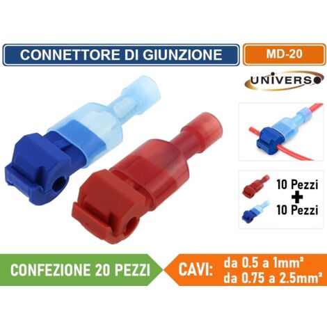 CONFEZIONE 20 PEZZI CONNETTORE DI GIUNZIONE RUBACORRENTE ISOLATO PER CAVI DA 0.5MM² A 1.0MM² E  0.75MM² A 2.5MM²