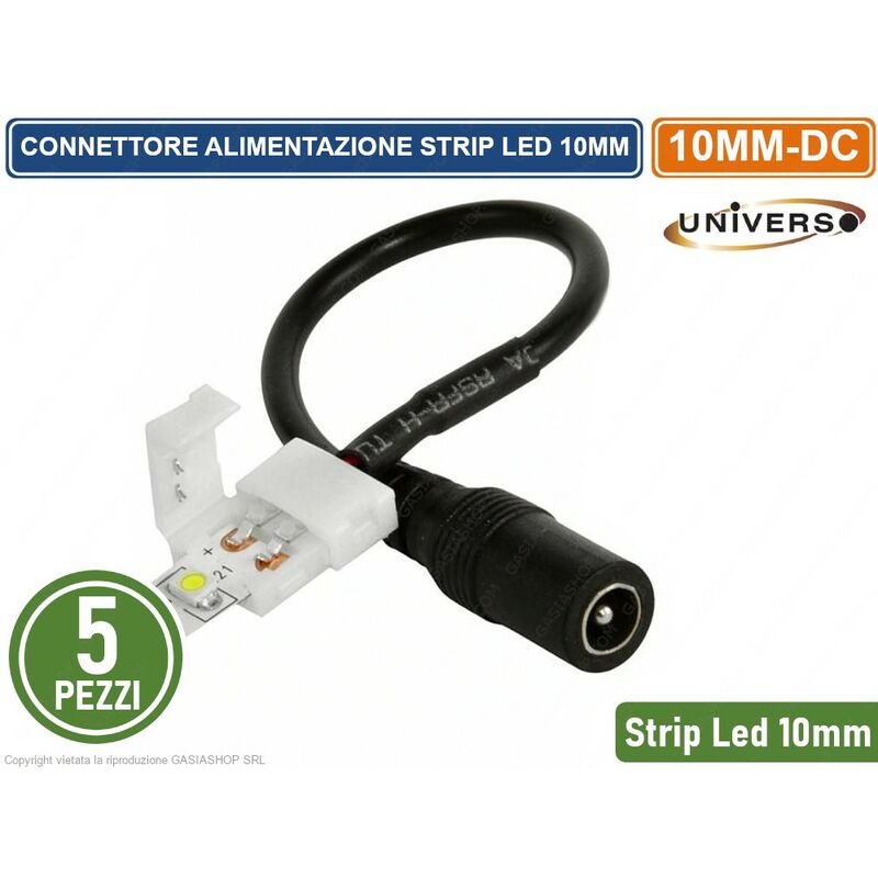 Image of Confezione 5 Pezzi Connettore Da Clip 2 Pin A Jack 2.1 Per Strisce Led Monocolore 10mm