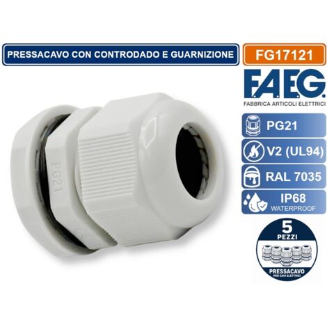 CONFEZIONE 5 PEZZI FAEG FG17121 PRESSACAVO IN NYLON PASSO PG21 GRIGIO RAL 7035 IP68