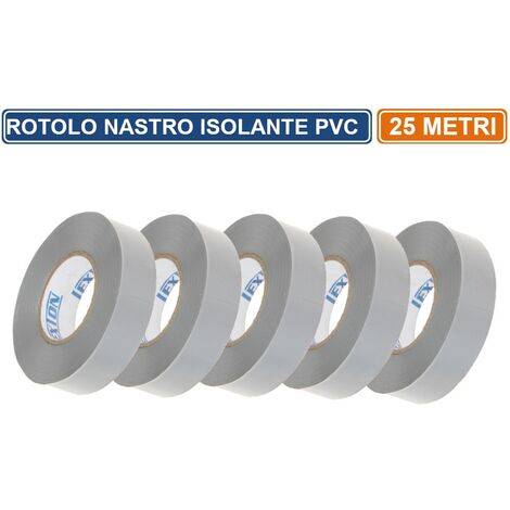 CONFEZIONE 5 PEZZI NASTRO ISOLANTE IN PVC GRIGIO 25 METRI SPESSORE 0.13MM