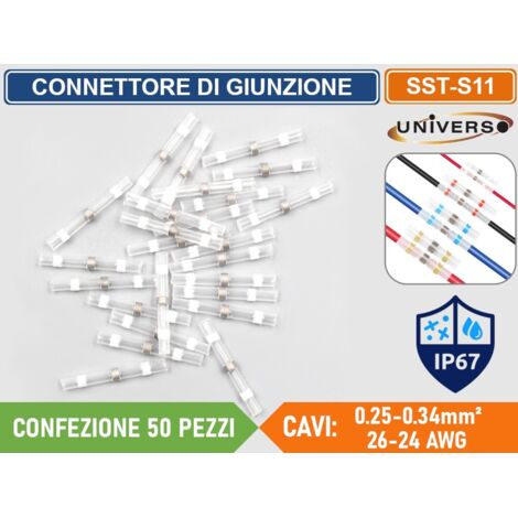 CONFEZIONE 50 PEZZI CONNETTORE DI GIUNZIONE ISOLATO AUTOSALDANTE A CALDO PER CAVI DA 0.25mm² A 0.34mm² IP67