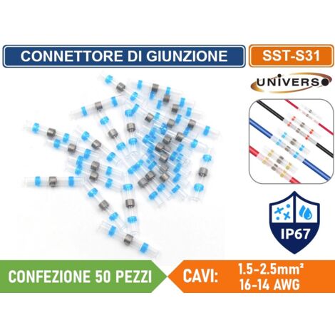 CONFEZIONE 50 PEZZI CONNETTORE DI GIUNZIONE ISOLATO AUTOSALDANTE A CALDO PER CAVI DA 1.5mm² A 2.5mm² IP67