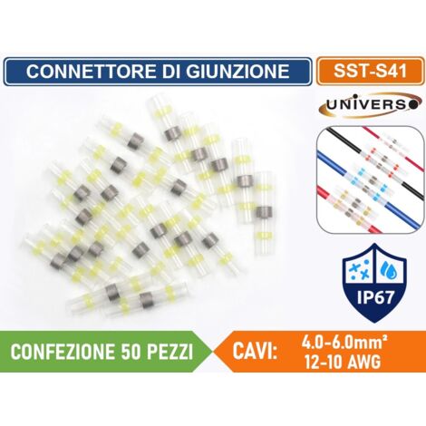 CONFEZIONE 50 PEZZI CONNETTORE DI GIUNZIONE ISOLATO AUTOSALDANTE A CALDO PER CAVI DA 4mm² A 6mm² IP67