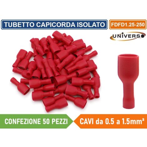 CONFEZIONE 50 PEZZI FDFD1.25-250 TERMINALE ISOLATO CAPICORDA FEMMINA PER CAVI DA 0.5mm² A 1.5mm - ROSSO