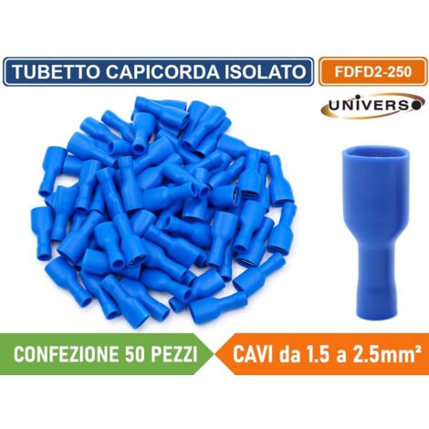 CONFEZIONE 50 PEZZI FDFD2-250 TERMINALE ISOLATO CAPICORDA FEMMINA PER CAVI DA 1.5mm² A 2.5mm - BLU