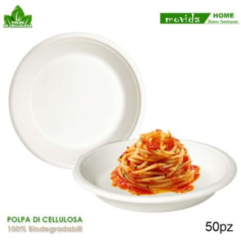 Confezione 50 Piatti Fondi In Cellulosa Bio