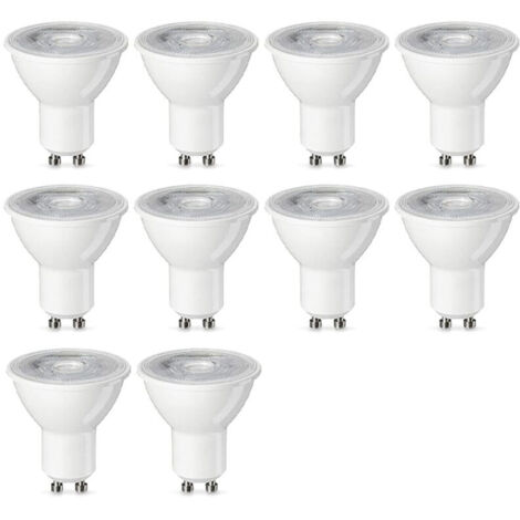 Confezione base da 10 lampadine LED spot GU10, 4,7 W (equivalenti a 50 W), luce bianca calda, non dimmerabili.