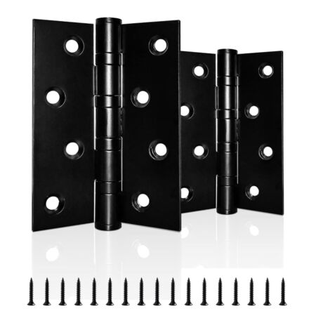Confezione da 1 coppia di cerniere per porte con cuscinetti a sfera ad alta resistenza in acciaio inox cromato per interni ed esterni in legno, nere, 100 mm x 75 mm