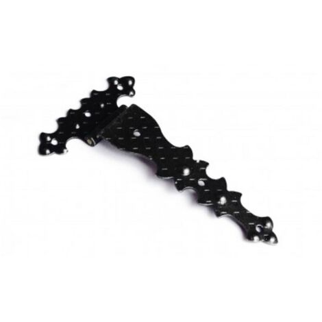 CONFEZIONE DA 1 PEZZO - CERNIERA RUSTICAZANCATA PIANA IN FERRO MARTELLATO 124X68MM - COLLO 12 - COLORE NERO