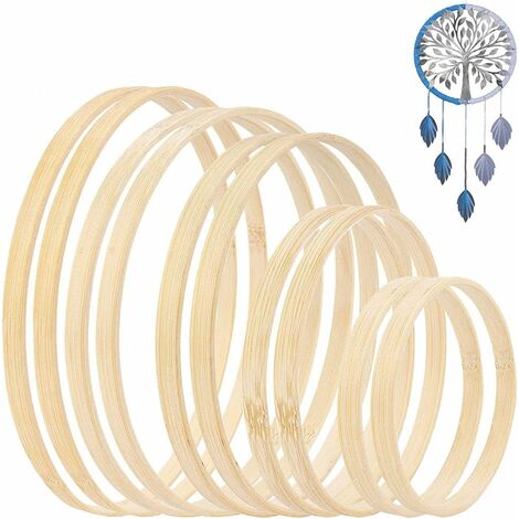 Confezione da 10 anelli a corona, cerchio floreale in legno di bambù macramè Artigianato anelli decorativi per fai da te acchiappasogni ghirlanda di nozze appesi a parete artigianato (15/18/20/23/26 c
