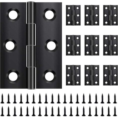 Confezione da 10 cerniere pieghevoli, 44 mm × 31 mm, in acciaio inox, nere, piccole, per porte, finestre e armadi.