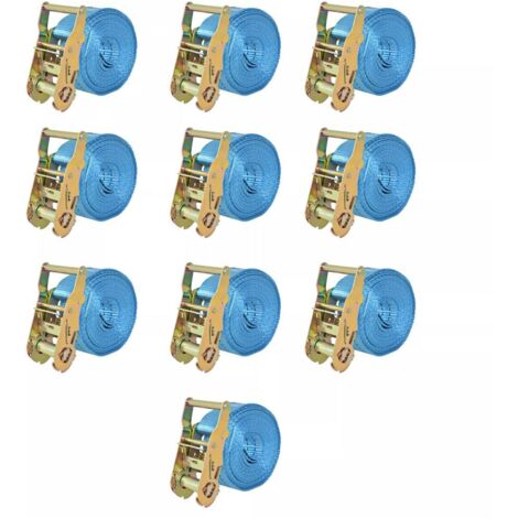 Confezione da 10 cinghie di ancoraggio a cricchetto 10 pezzi 2 tonnellate 6 m x 38 mm blu 020003538