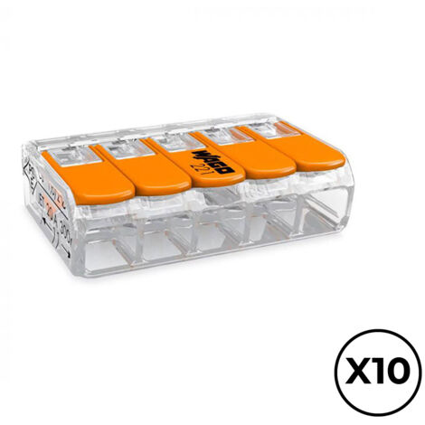 Confezione da 10 connettori rapidi a 5 vie con leva da Ø4mm² massimo (450V 32A) per conduttori in rame