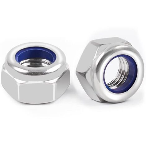Confezione da 10 dadi autobloccanti M8 in acciaio inox con filettatura in nylon. Dadi autobloccanti M8 in acciaio inox, A2 V2A (DIN 988 / ISO 108110). Dadi autobloccanti in nylon con filettatura metri