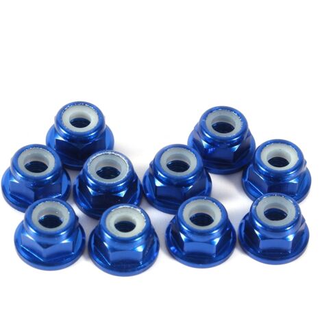Confezione da 10 dadi esagonali autobloccanti in alluminio con inserto in nylon M3, blu reale