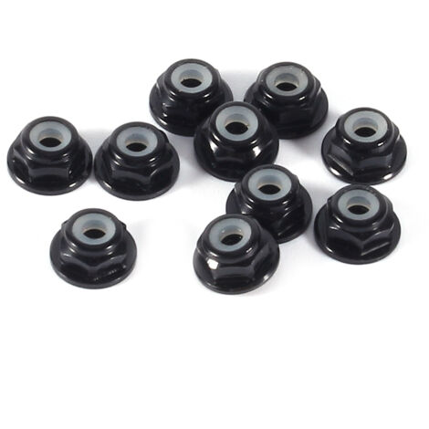 Confezione da 10 dadi esagonali autobloccanti M2 in alluminio con inserto in nylon nero