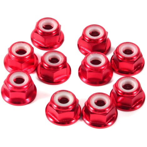 Confezione da 10 dadi esagonali autobloccanti M4 in alluminio con inserto in nylon, rosso scuro