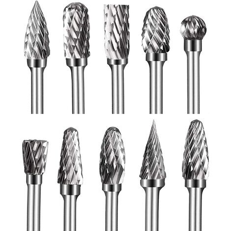 Set di frese rotanti a doppio taglio in carburo di tungsteno da 10 pezzi Set di frese rotanti in metallo duro a doppio taglio con gambo per trapano smerigliatrice double 