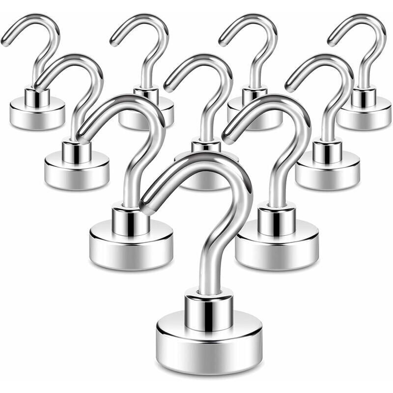 Image of Confezione da 10 ganci magnetici, magnete potente da 2 kg+ con gancio per frigorifero, gancio da crociera resistente per soffitto, gancio magnetico