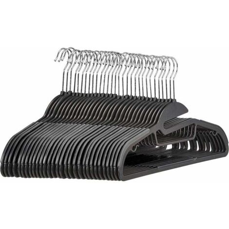 Confezione da 10 grucce in plastica antiscivolo resistenti con gomma e barra orizzontale, nere