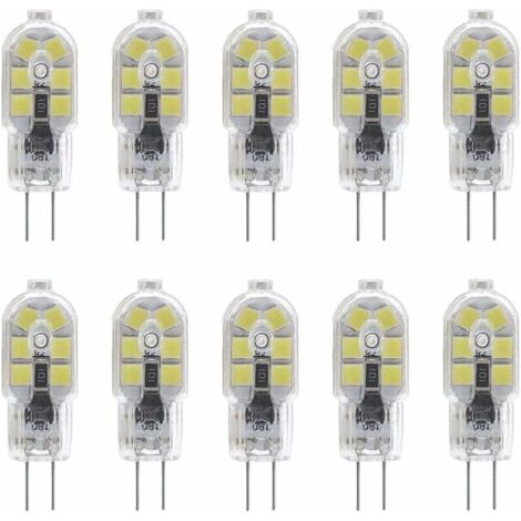 Confezione da 10 lampadine LED G4 da 2 W per cappe da cucina, AC/DC 12 V, equivalenti a lampadine alogene da 20 W, 200 lm, bispina con copertura in PVC trasparente, bianco freddo 6000 K, non dimmerabi