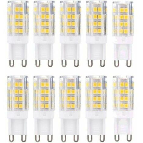Confezione da 10 lampadine LED G9, luce bianca calda 3000 K 5 W equivalenti a lampadine alogene da 40 W 420 lumen non dimmerabili.