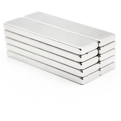 Confezione da 10 magneti rettangolari al neodimio - Argento - Barra magnetica in terre rare - Per cucine, lavagne bianche, frigoriferi - 40 x 10 x 3 mm