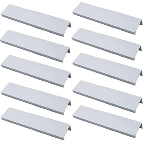 Confezione da 10 maniglie per mobili da cucina - Maniglia invisibile in lega di alluminio argento spazzolato, spaziatura fori 160 mm