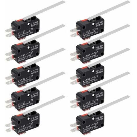Confezione da 10 microinterruttori a stelo incernierato SPDT 1NO 1NC, interruttori momentanei a stelo lungo, 3 pin, per Arduino Long Ziming
