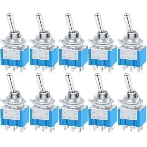 Confezione da 10 mini interruttori a levetta in metallo, on/off/on, 6 terminali, 3 posizioni, DPDT, AC 125V, 6A, per auto, camion, barca, MTS-203
