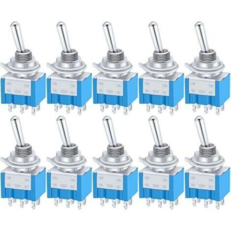 Confezione da 10 mini interruttori a levetta in metallo, on/off/on, 6 terminali, 3 posizioni, DPDT, AC 125V, 6A, per auto, camion, barca, MTS-203
