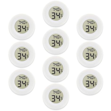 Confezione da 10 mini termometri e igrometri digitali con schermo LCD per serra, giardino, cantina, frigorifero e barattolo di vetro (bianco)