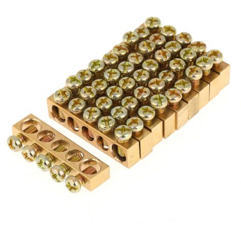 Confezione da 10 morsetti a vite a 5 fori per cavi di distribuzione elettrica, barra di terra e neutro in ottone