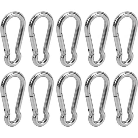 Confezione da 10 moschettoni a molla in acciaio inox con anello di sicurezza per escursionismo, 9 mm / 0,35 pollici