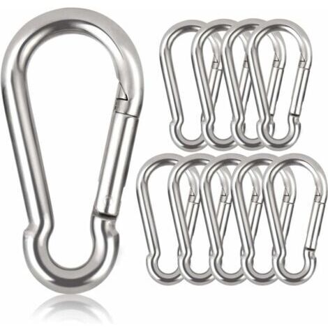 Confezione da 10 moschettoni portachiavi, 80 mm x φ8 mm, carico massimo: 250 kg