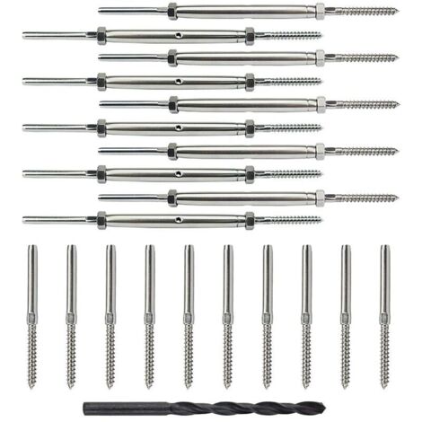 Confezione da 10 paia di tenditori e prigionieri con viti di serraggio per kit di ringhiere per ponti con cavi da 1/8"