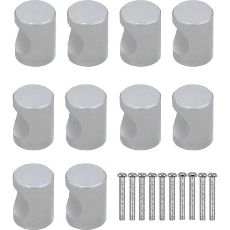 Confezione da 10 pomelli cilindrici argentati con viti, utilizzati per cassetti, armadi, credenze, cassettiere, camere da letto, cucine