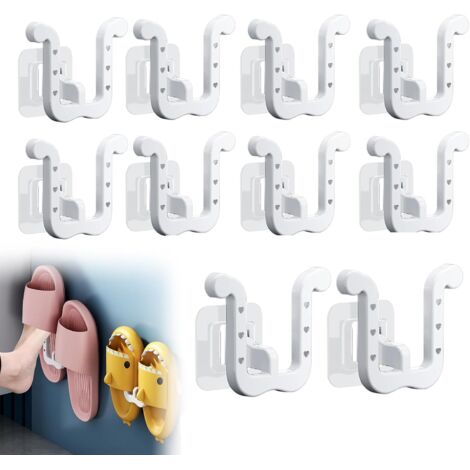 Confezione da 10 portascarpe per pantofole da parete, senza fori, portascarpe da parete, organizer da appendere (bianco)